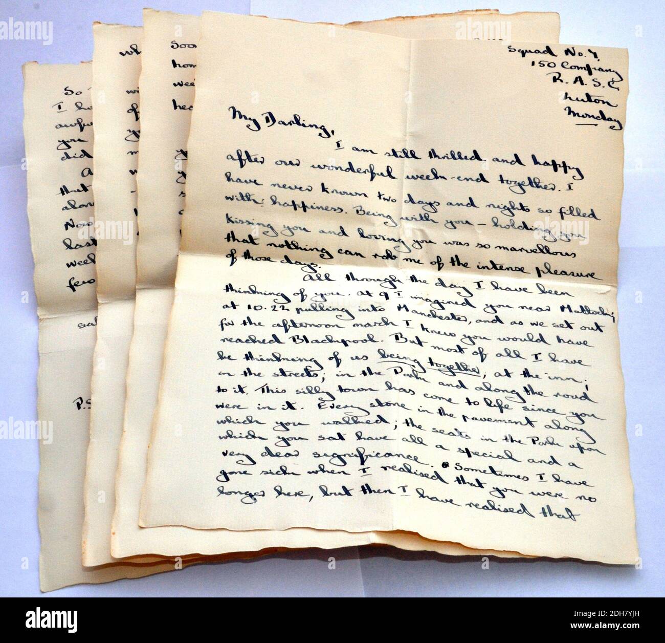 An antique, 1940's handwritten love letter of four sheets of notepaper which begins: 'My Darling' Stock Photo
