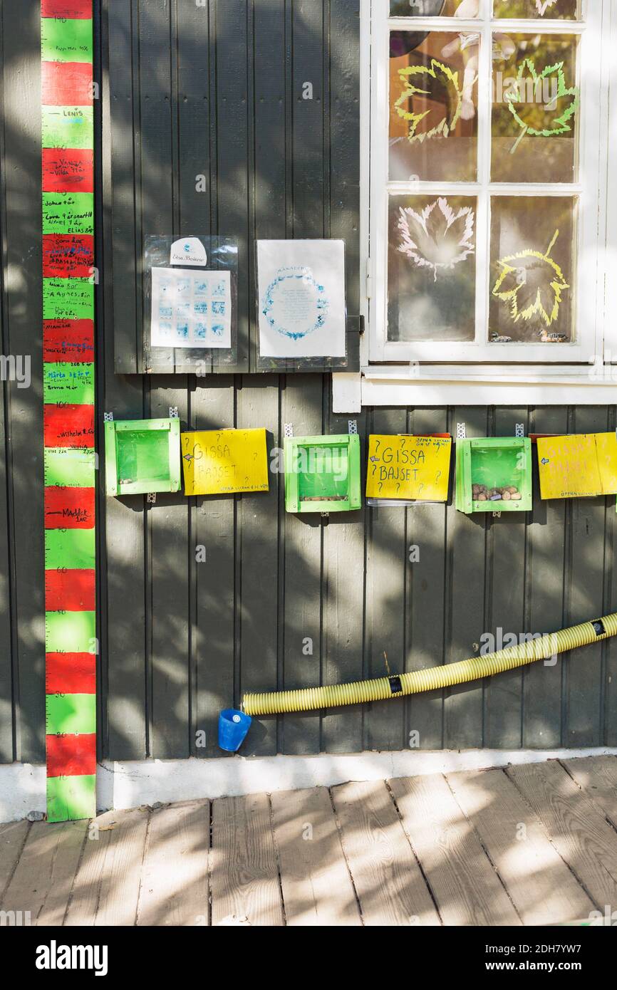Craftwork on wall of kindergarten Stock Photo