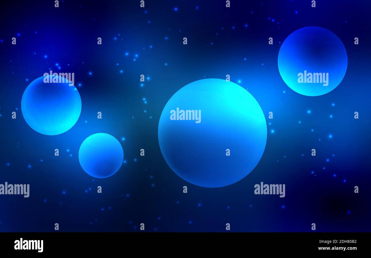 Abstract space background in blue with planets and stars. Vector ...