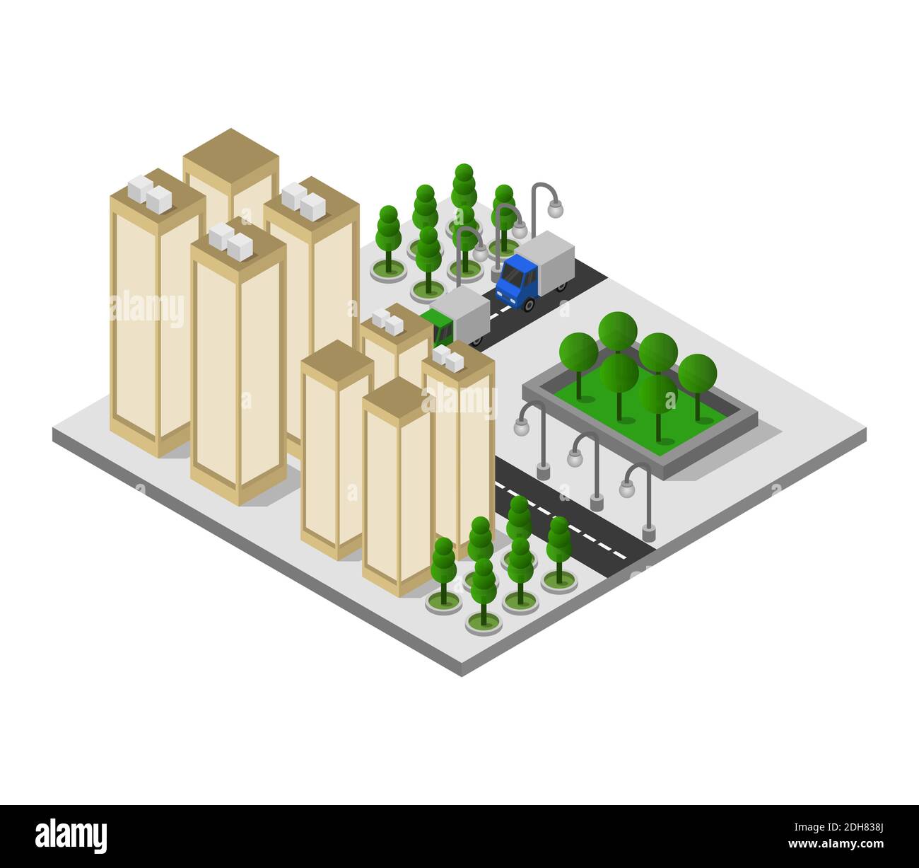 Isometric City Illustrated On White Background Vector Graphic ...