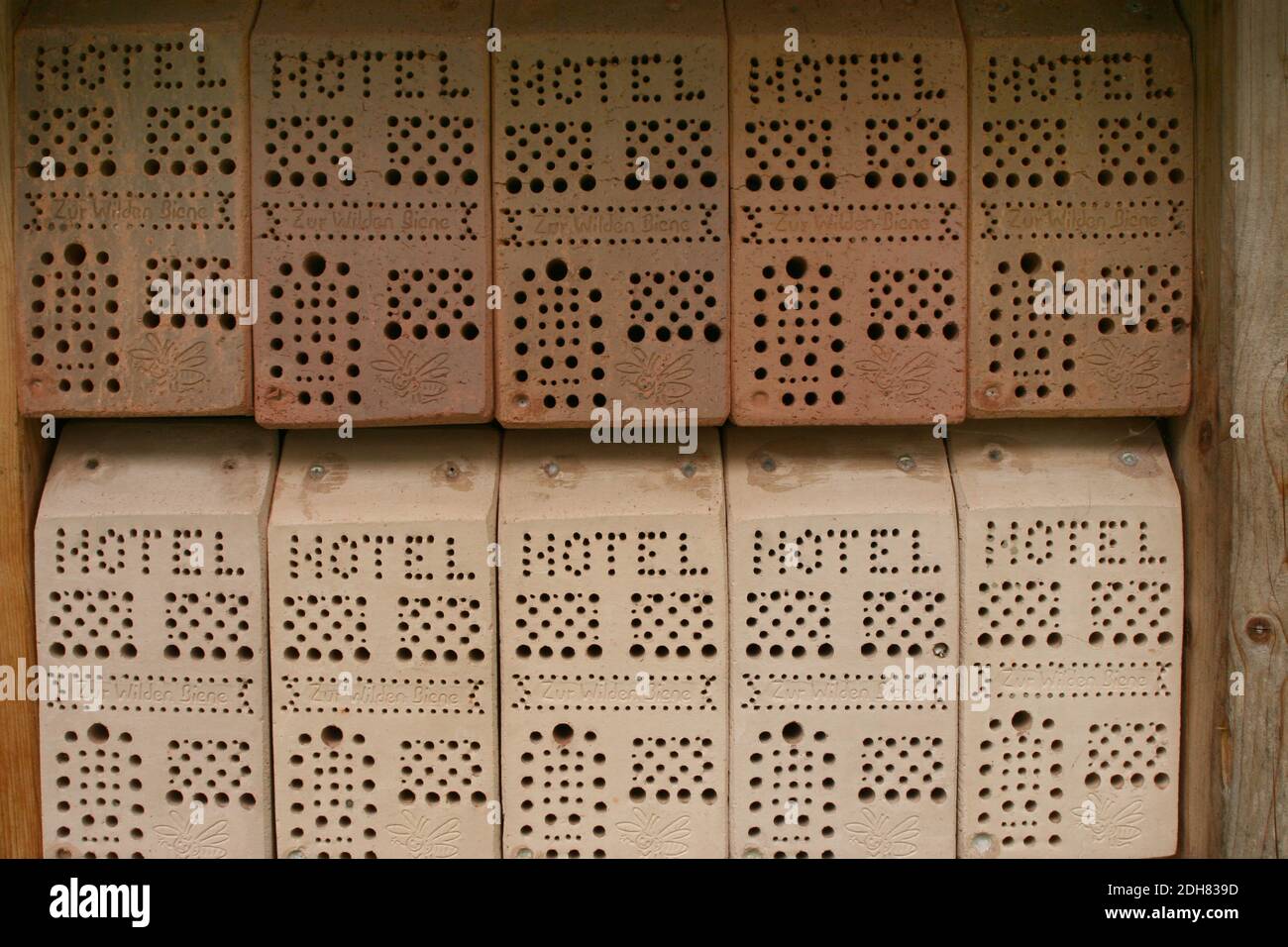 bricks as insect hotels, Germany Stock Photo