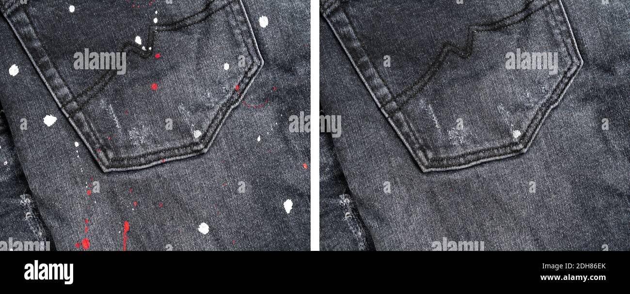 Dry cleaning of clothes from paint spots or stain. Before and after