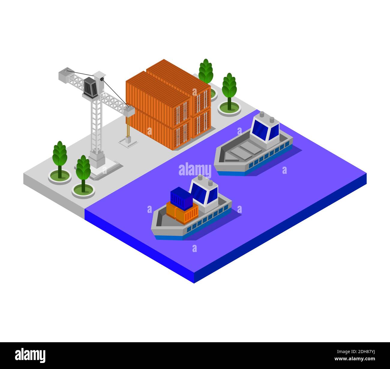 Isometric Port Vector Graphic Illustration. Stock Vector