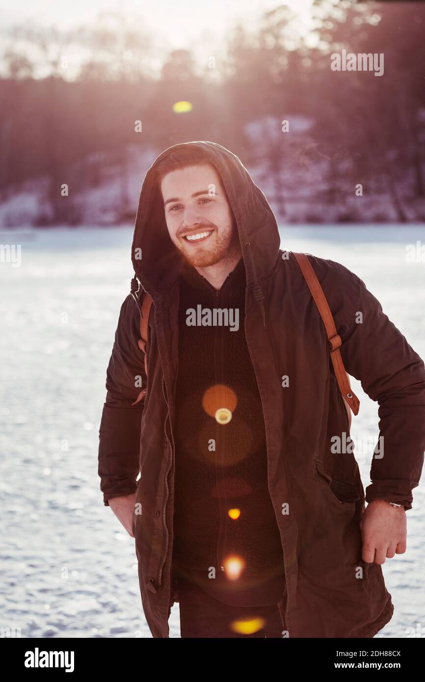 Male hiker standing backpack hi-res stock photography and images - Alamy