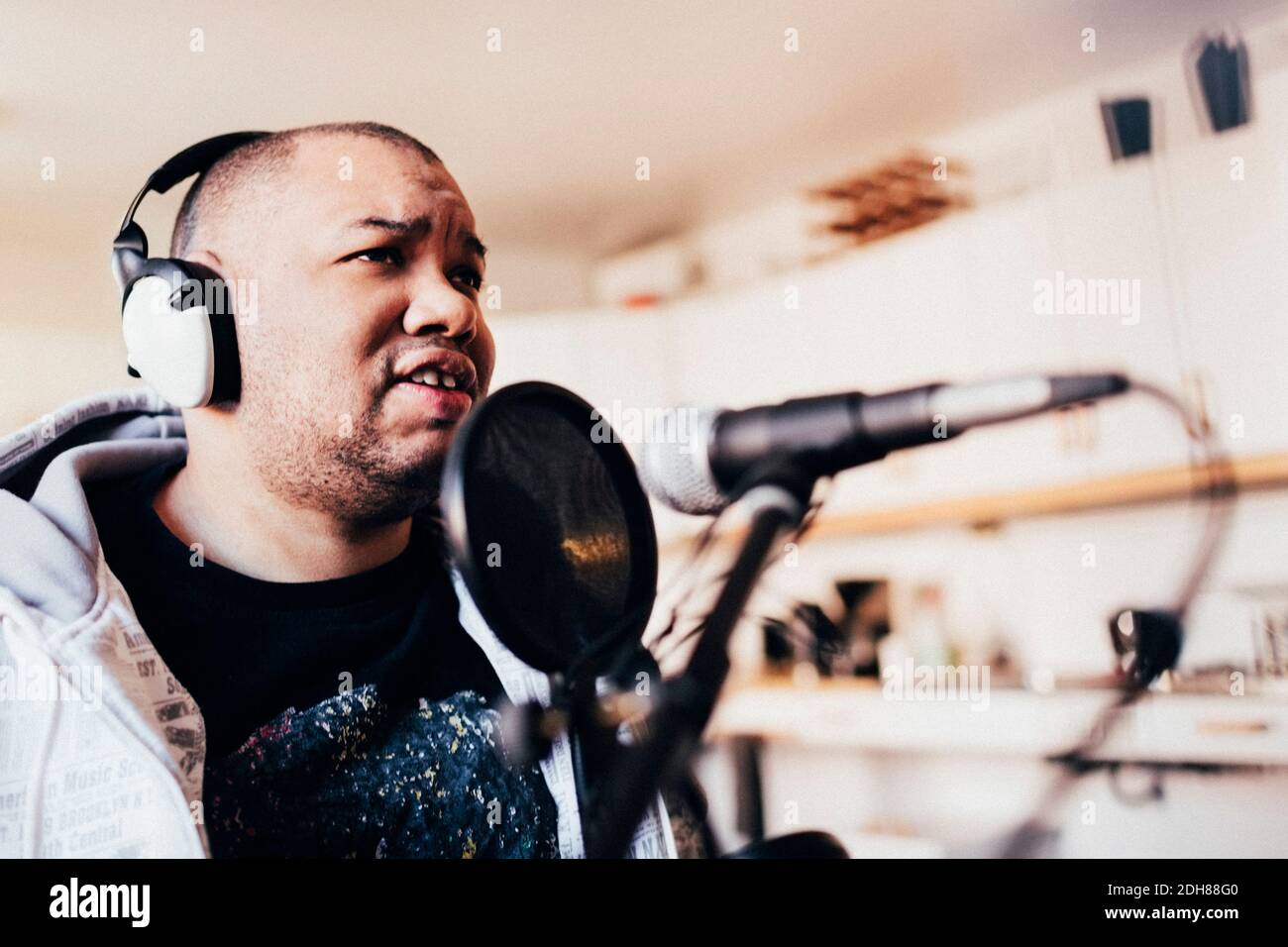 Disabled singer recording music in studio Stock Photo Alamy