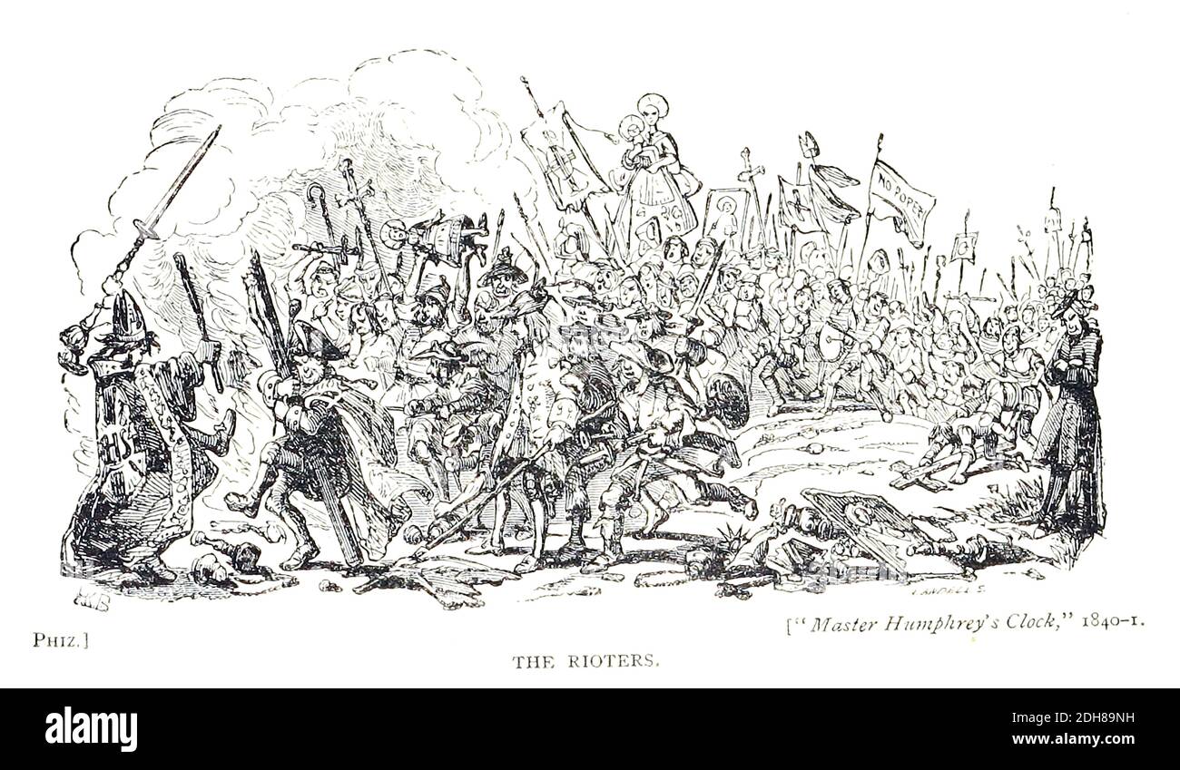 The Rioters by Phiz [Hablot Knight Browne (10 July 1815 – 8 July 1882) was an English artist and illustrator. Well-known by his pen name, Phiz, he illustrated books by Charles Dickens, Charles Lever, and Harrison Ainsworth.] From the book English caricaturists and graphic humourists of the nineteenth century : how they illustrated and interpreted their times by Everitt, Graham, author. Published in London in 1886 Stock Photo