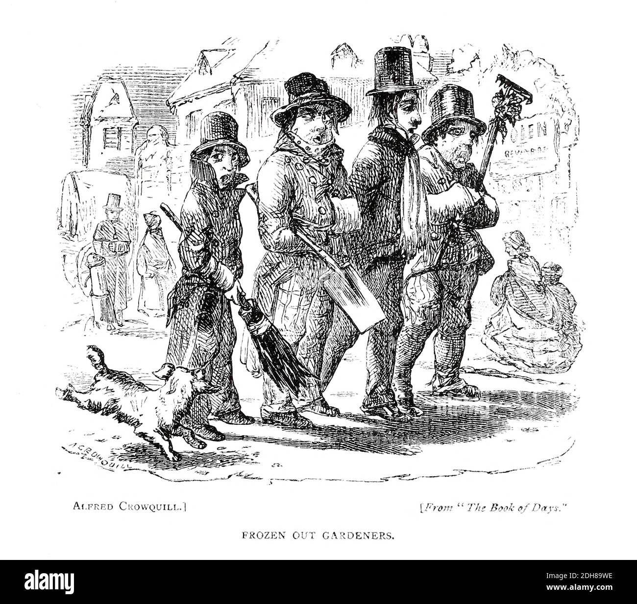 Frozen Out Gardeners by Alfred Crowquill [Alfred Henry Forrester (10 September 1804 – 26 May 1872) was an English author, comics artist,[1] illustrator and artist], From the book English caricaturists and graphic humourists of the nineteenth century : how they illustrated and interpreted their times by Everitt, Graham, author. Published in London in 1886 Stock Photo