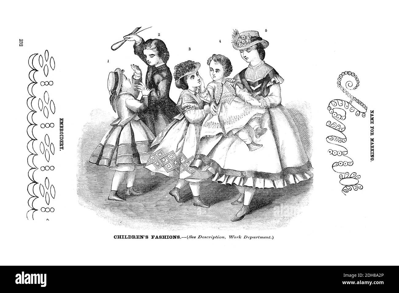 Godey's children's Fashion for March 1864 from Godey's Lady's Book and Magazine, March 1864, Philadelphia, Louis A. Godey, Sarah Josepha Hale, Stock Photo