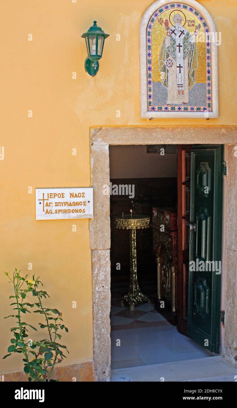 Greek Orthodox Chapel Entrance Doorway Corfu Ionian Island Greece Europe Stock Photo