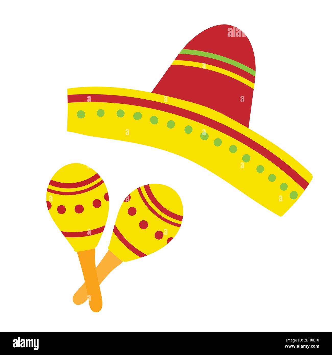 Hand drawn flat Sombrero and maracas vector isolated on white