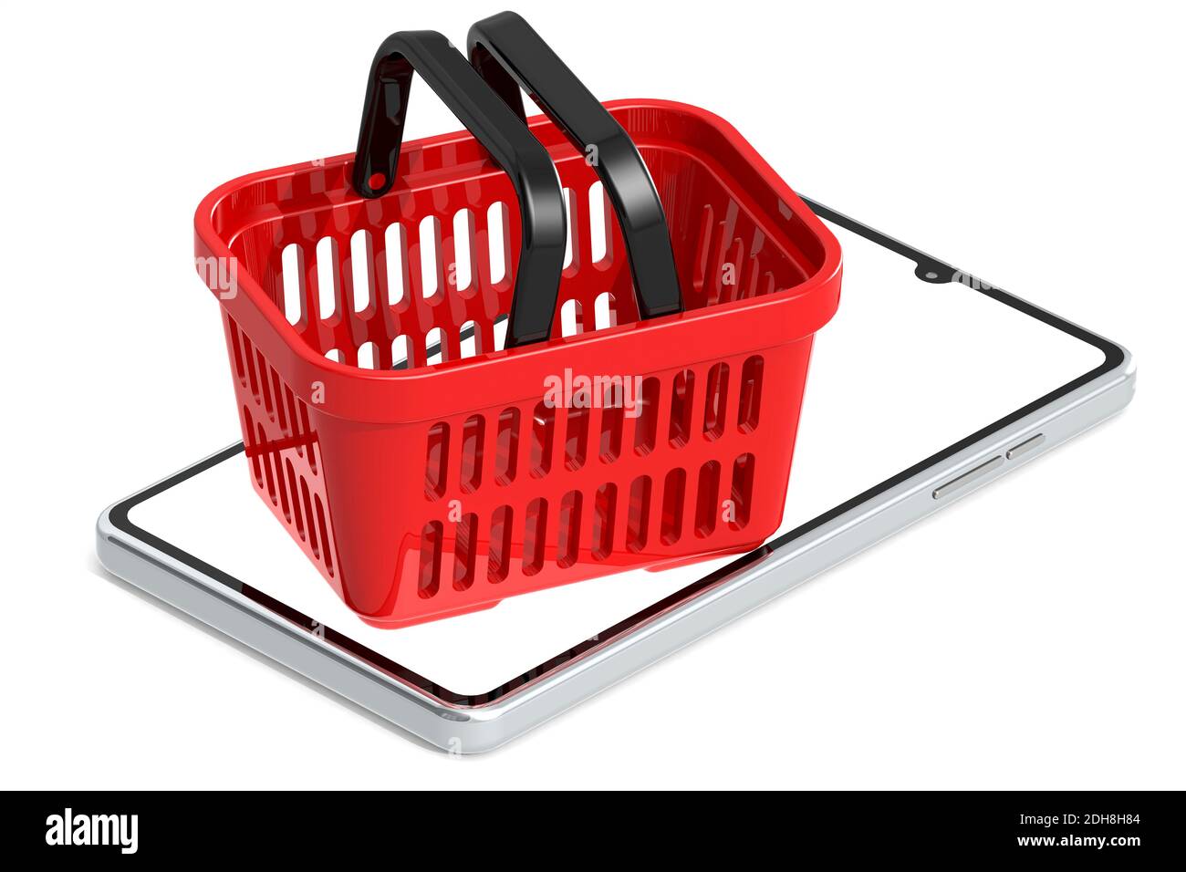 Mobile phone with red grocery basket, 3d rendering Stock Photo Alamy