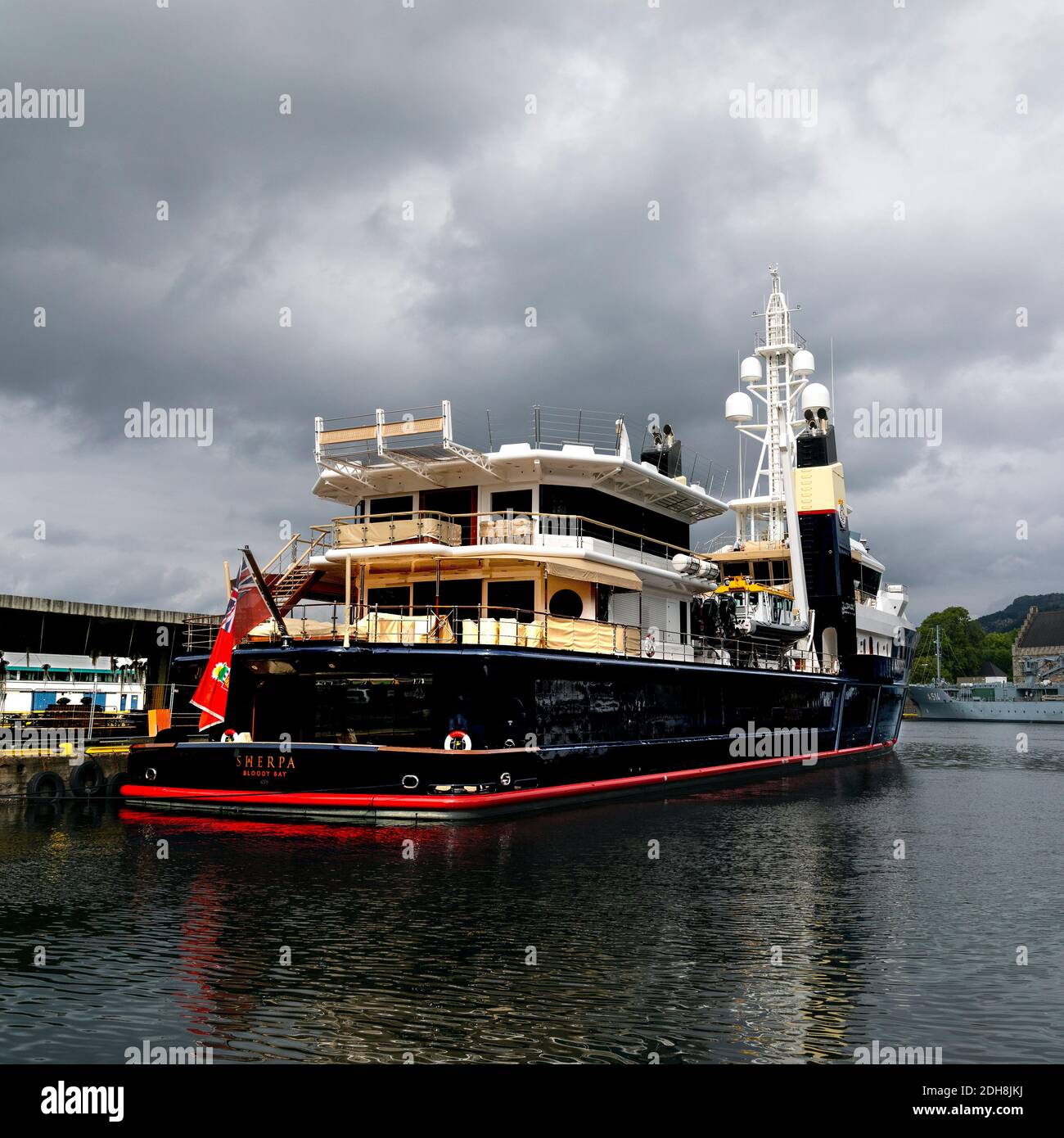 Expedition yacht Sherpa in the port of Bergen, Norway Stock Photo