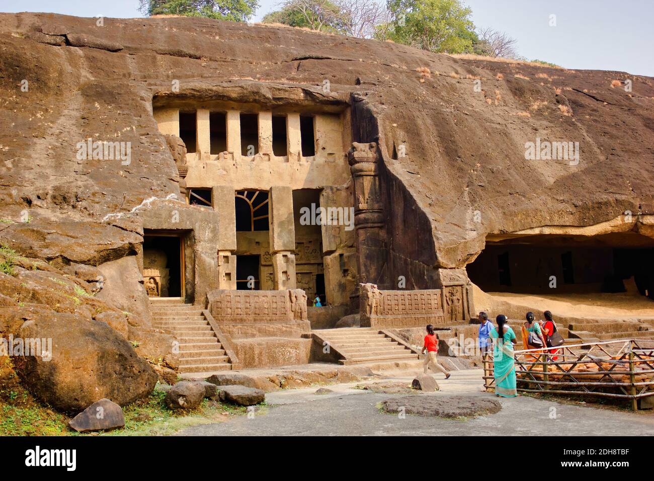 Mumbai, India - October 22, 2018: Exterior of Buddhist heritage cave temple Kanheri cave located in Borivali in Bombay during day time Stock Photo