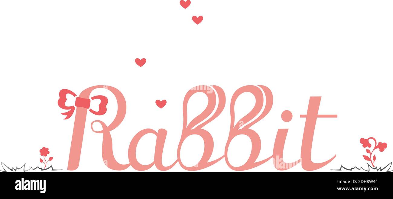 Hand lettering. Stylized inscription rabbit with ears and a bow Stock ...