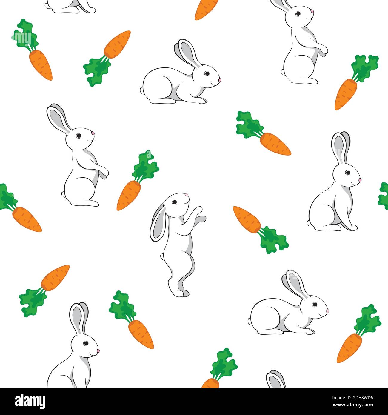 Seamless pattern of rabbits and carrots on white background Stock ...