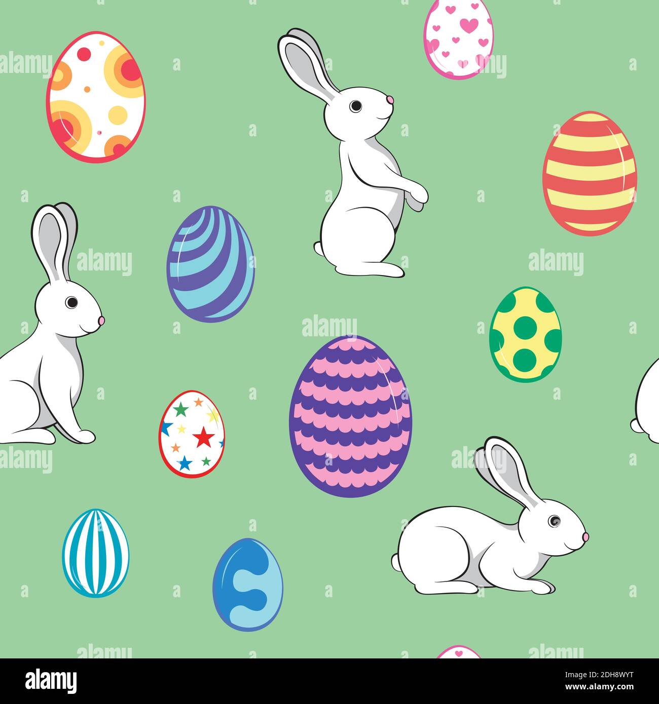Seamless pattern of Easter eggs and rabbits. Stock Vector