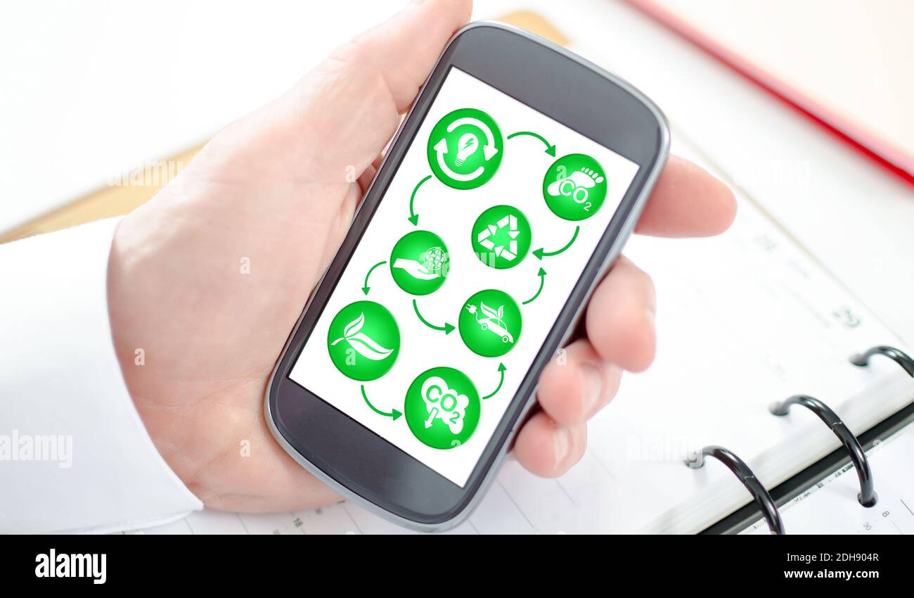 Ecology concept shown on a smartphone screen Stock Photo