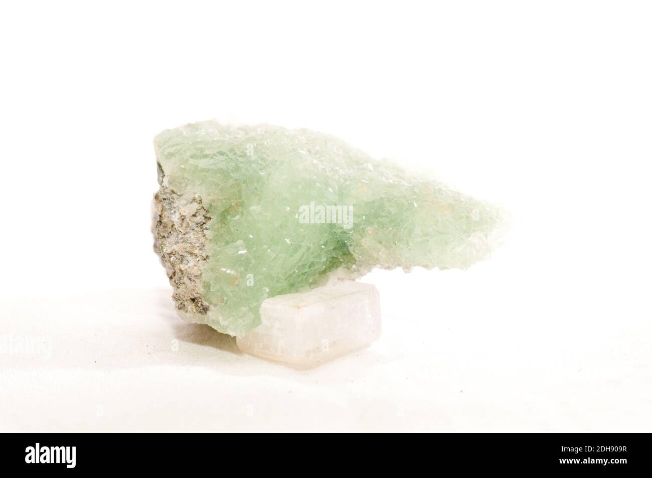 apophyllite on prehnite crystal mineral sample on granite Stock Photo