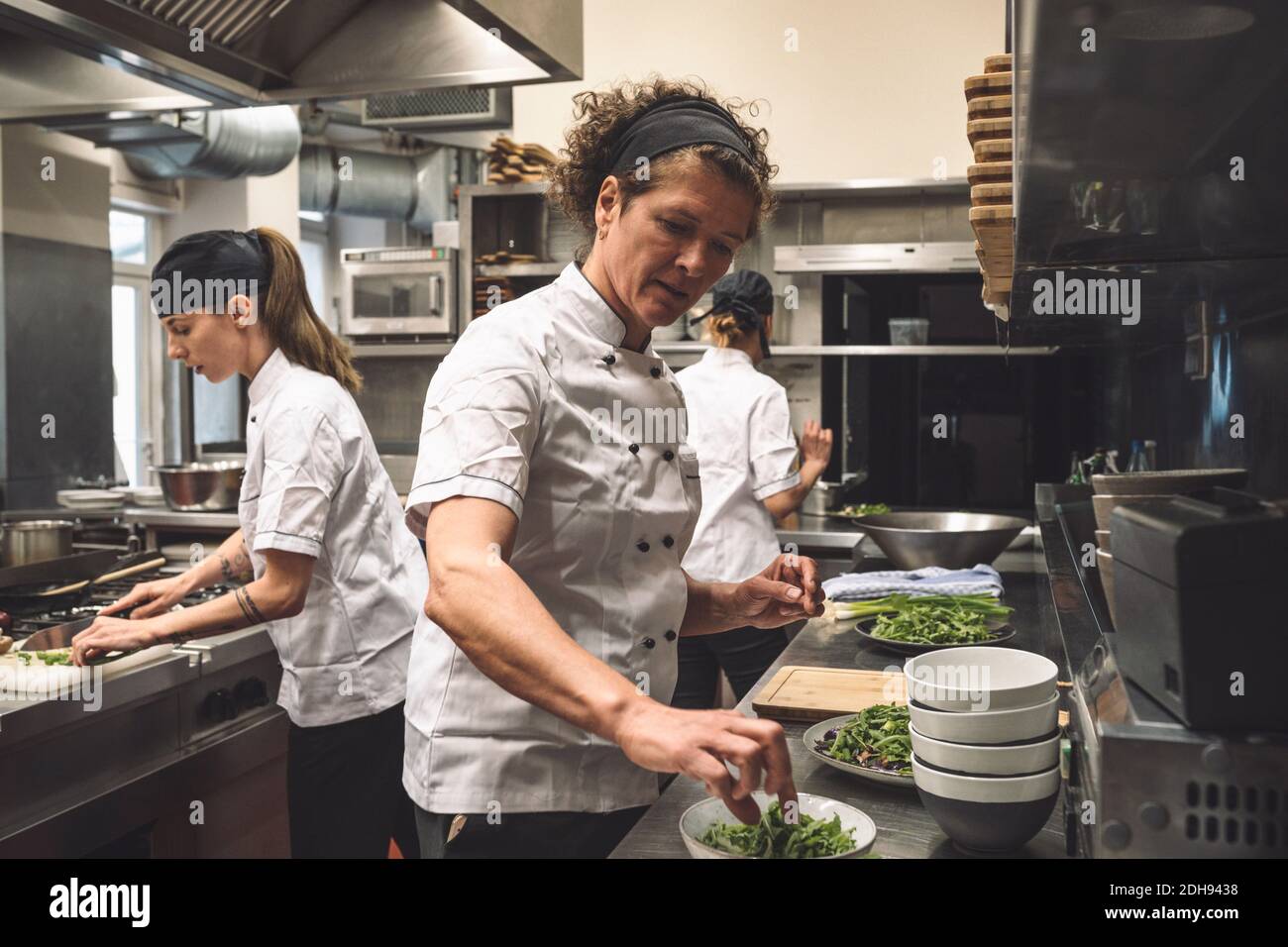 Female chefs working in commercial kitchen at restaurant Stock Photo