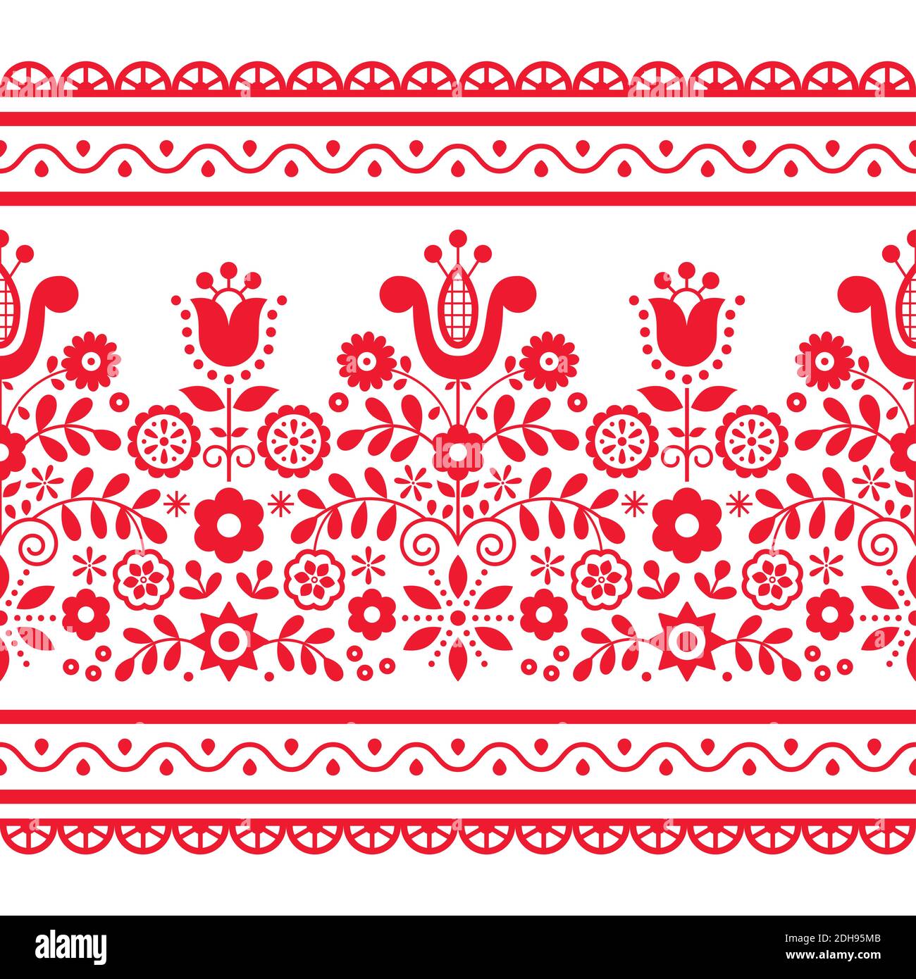 Polish folk art vector seamless pattern with flowers inspired by traditional highlanders embroidery Lachy Sadeckie - textile or fabric print ornament Stock Vector