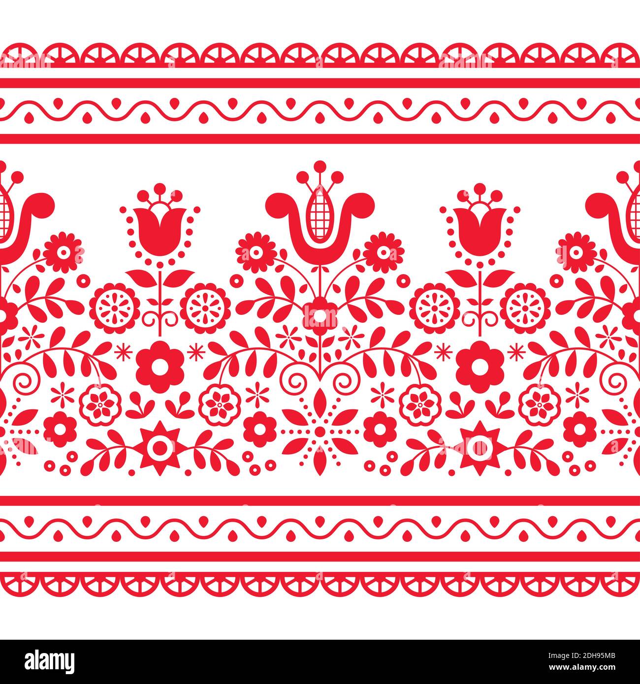 Polish folk art vector seamless pattern with flowers inspired by