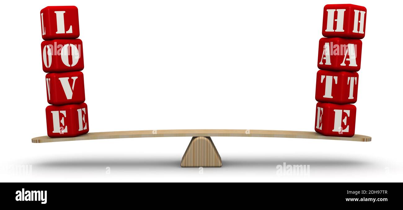 The words HATE and LOVE (made from red cubes labeled with letters) are ...