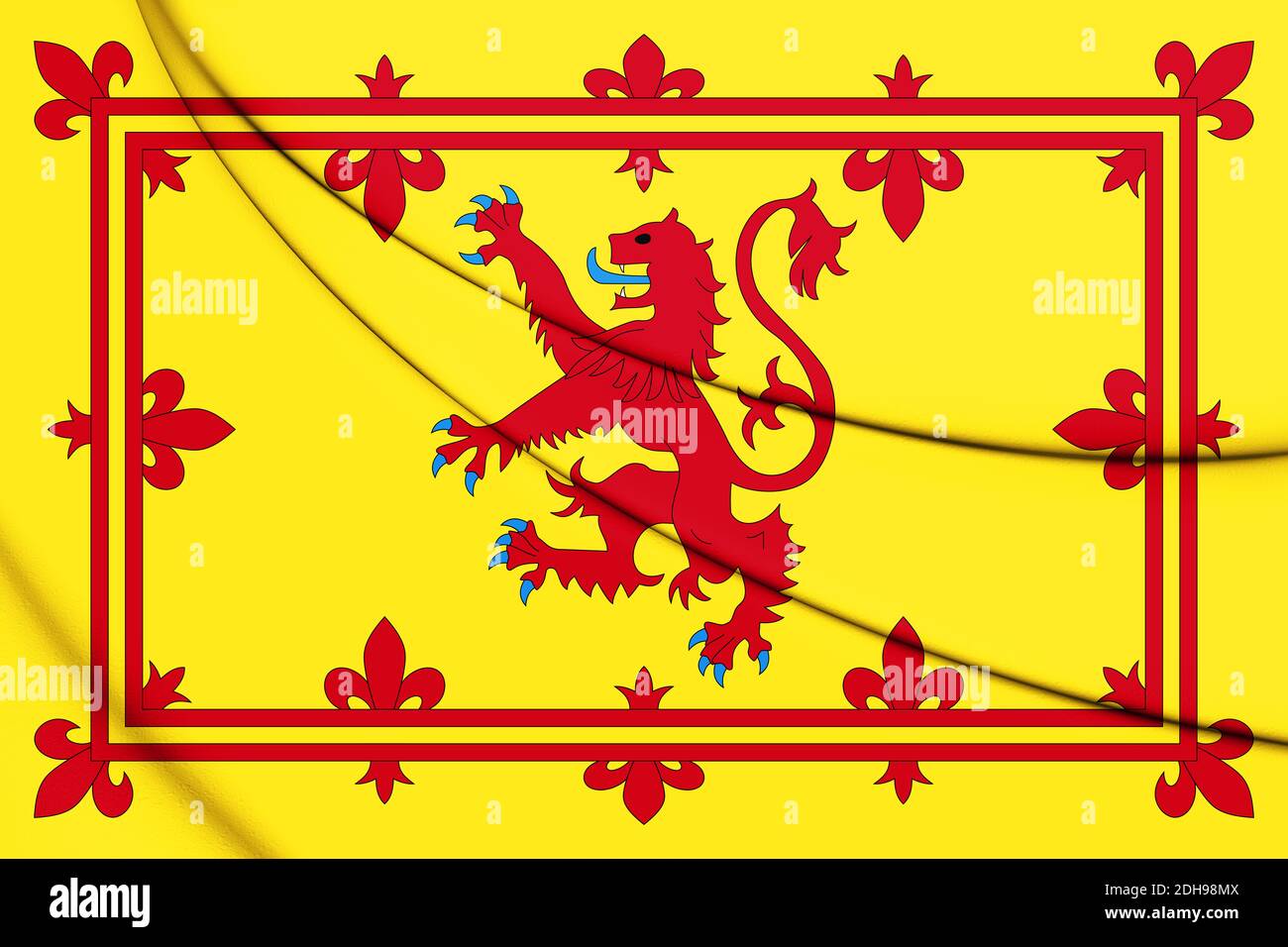 Scottish Lion Rampant flag in rural setting Stock Photo
