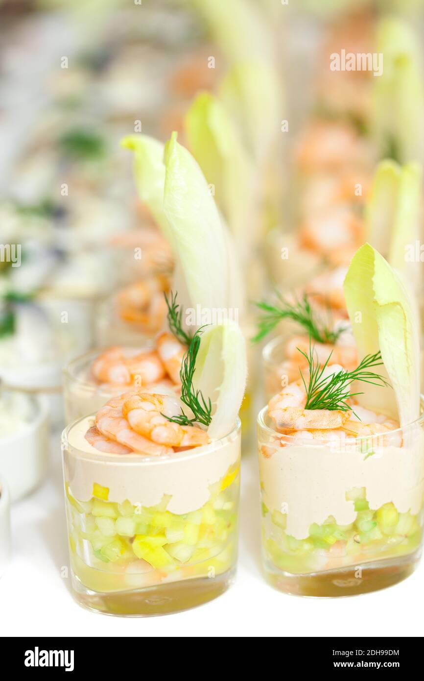 Fish buffet: Shrimp cocktails Stock Photo