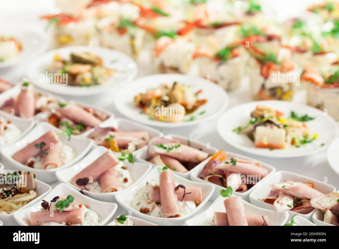 Many appetizers with ham Stock Photo