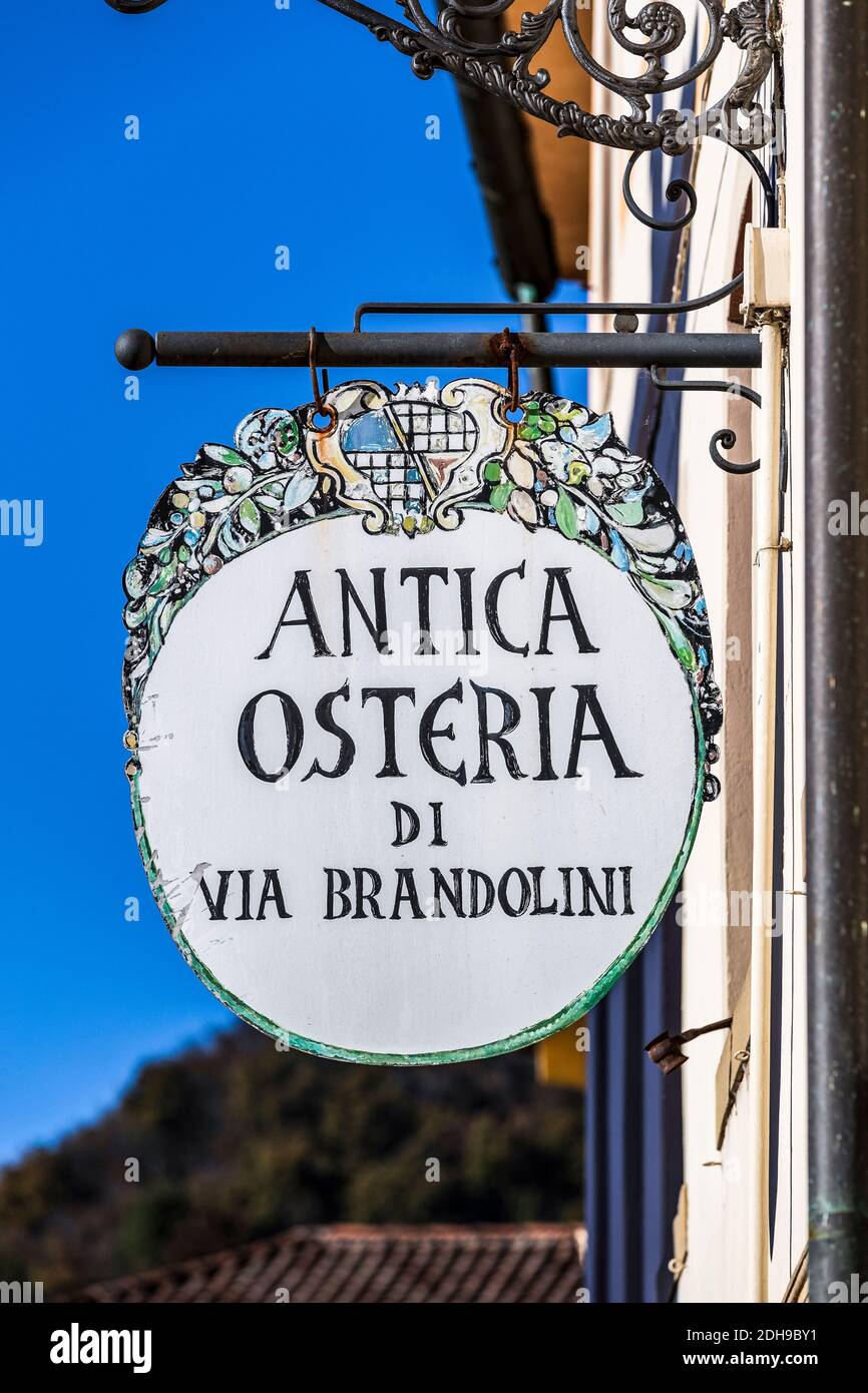 Italy Veneto - Solighetto - Antica Osteria di Via Brandolini  sign Stock Photo
