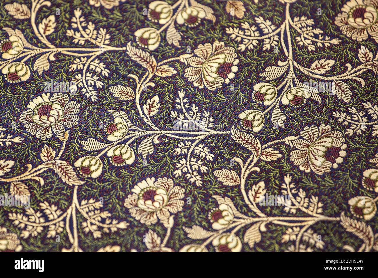 Jacquard fabric, floral motif. Close-up of elegant and splendid