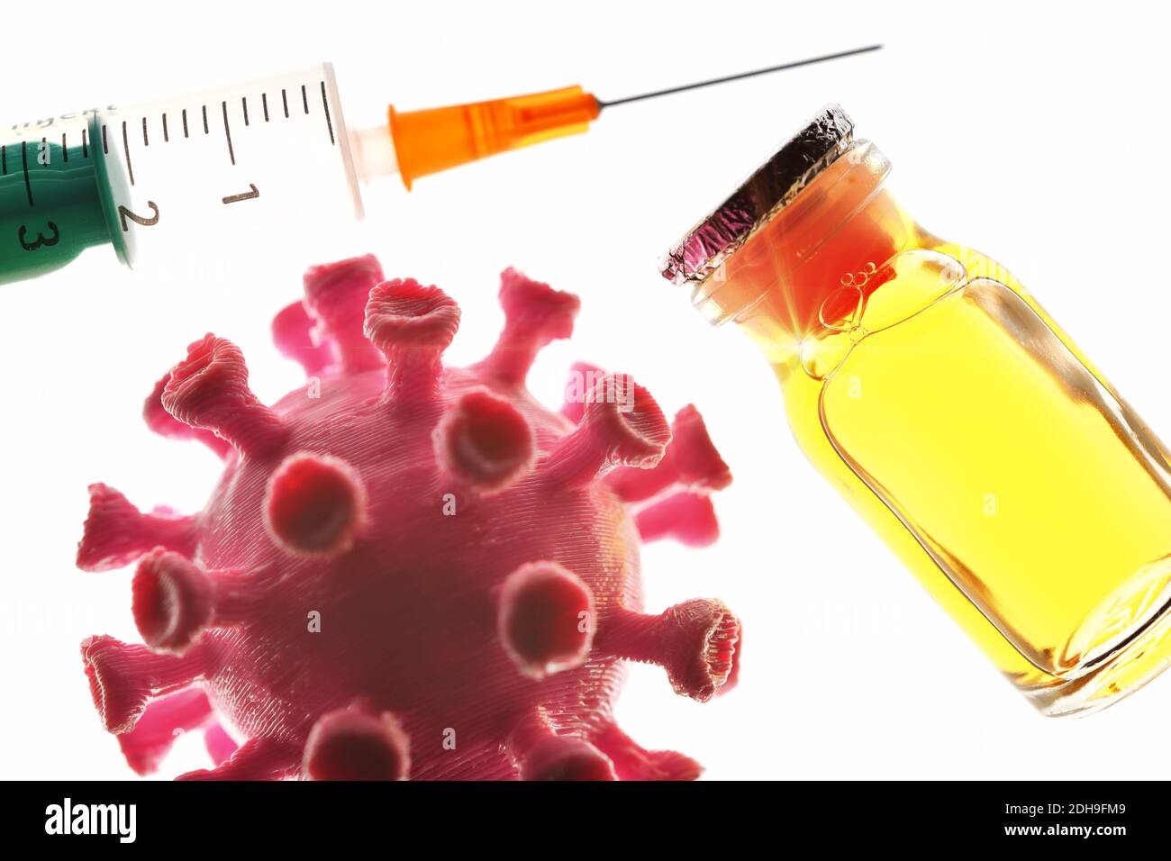 Coronavirus, Syringe And Vaccine Vial, Covid Vaccination Stock Photo