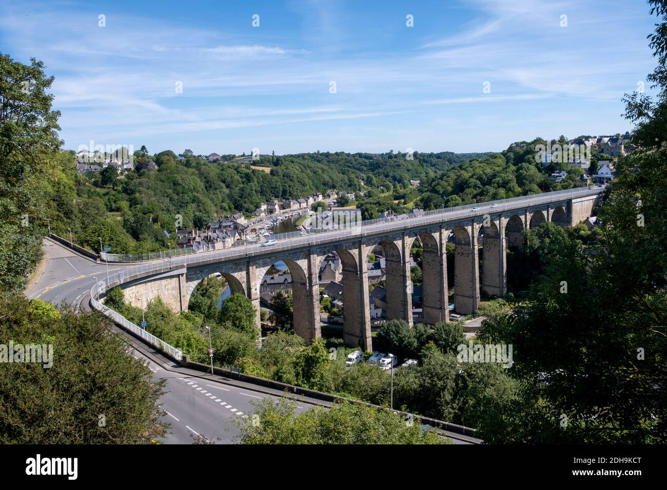 Dinan (Brittany, north-western France): overview of the viaduct and the harbour on the banks of the River Rance Stock Photo