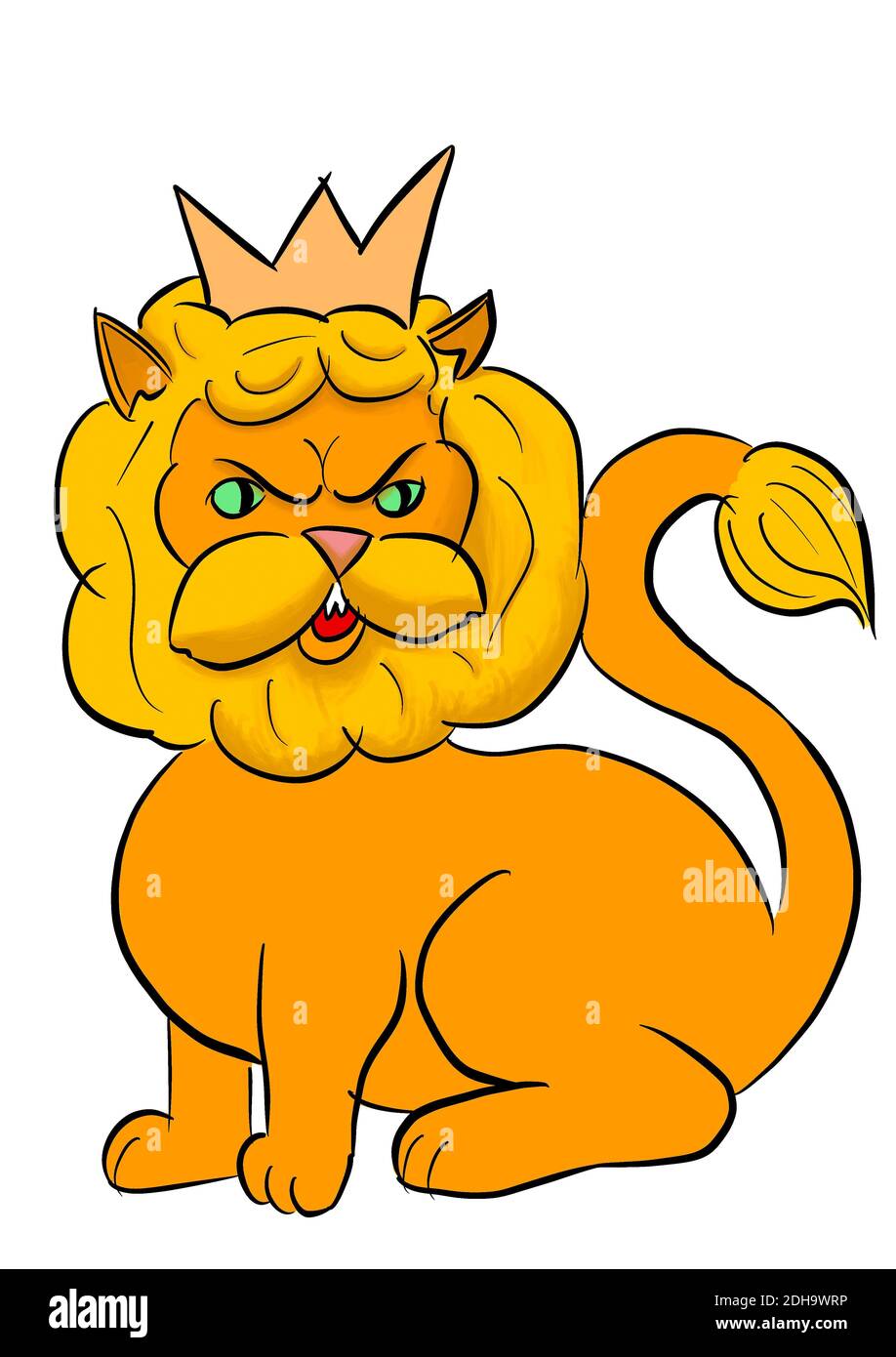 Kids style drawing of a lion king Stock Photo - Alamy