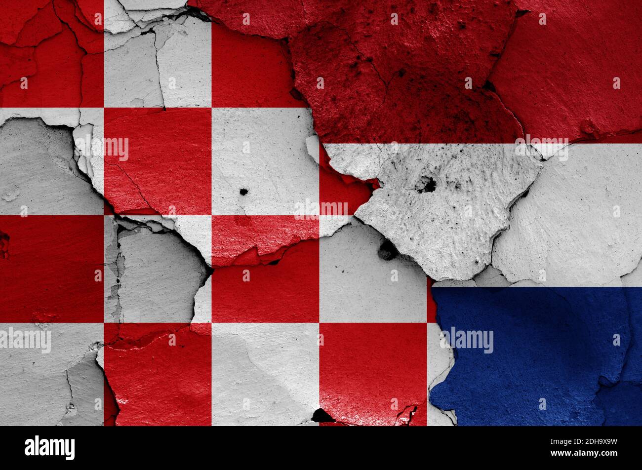 Flags of North Brabant and Netherlands painted on cracked wall Stock ...