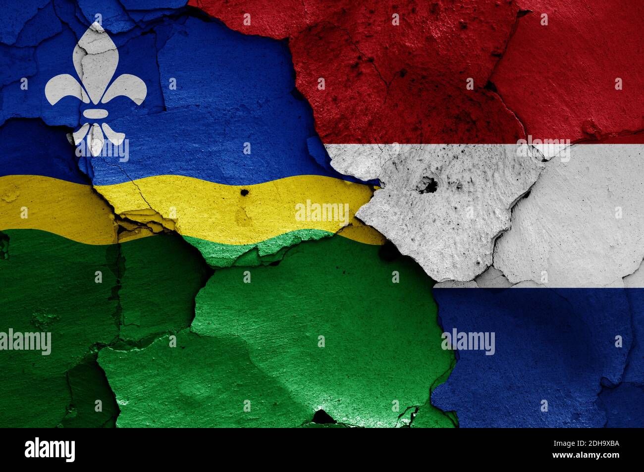 Flags of Flevoland and Netherlands painted on cracked wall Stock Photo ...