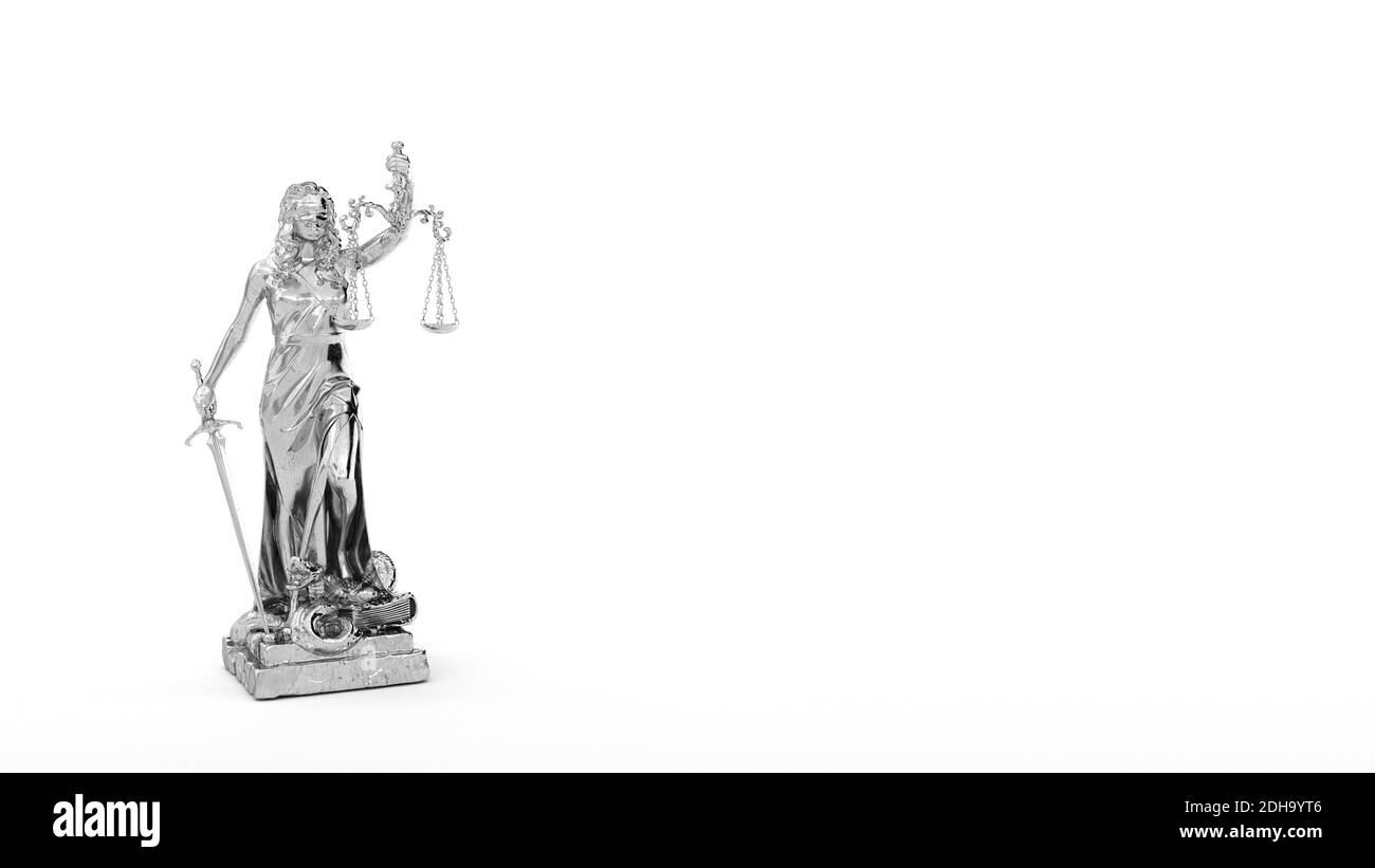 Silver Lady Justice Statue White Stock Photo