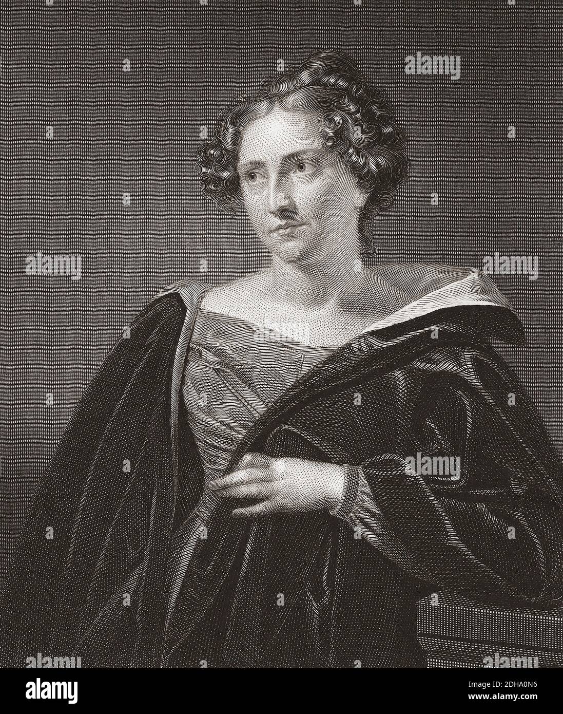 Catherine Maria Sedgwick, 1789 - 1867.  American novelist.  After an engraving by Asher Brown Durand from a work by Charles Cromwell Ingham. Stock Photo