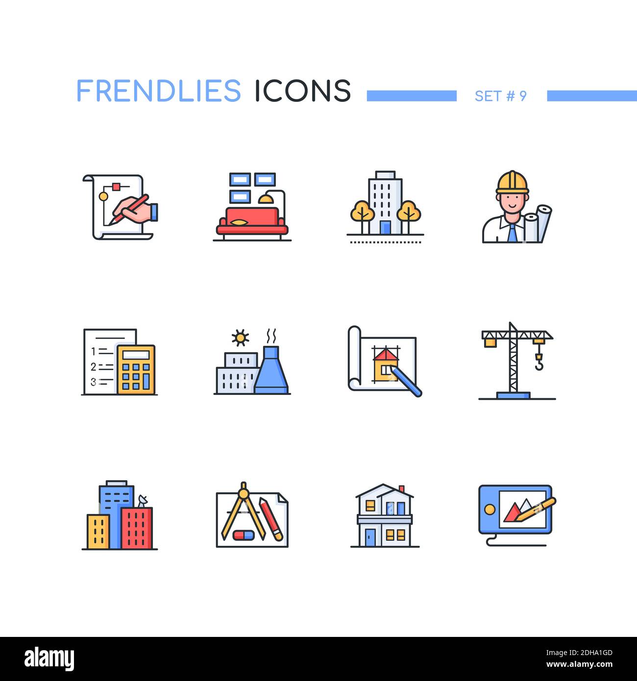 Architecture - modern line design style icons set. Real estate idea ...