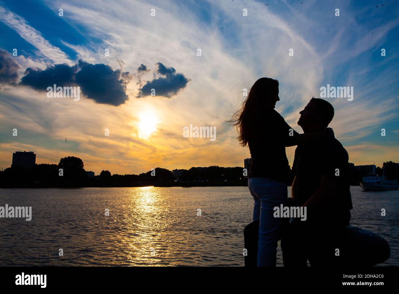 Couple in love silhouette during hi-res stock photography and images ...