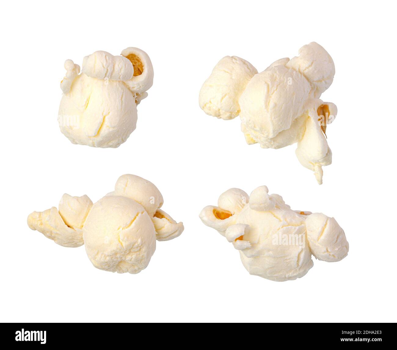 Popcorn isolated on a white background. Each shot separately. Stock Photo