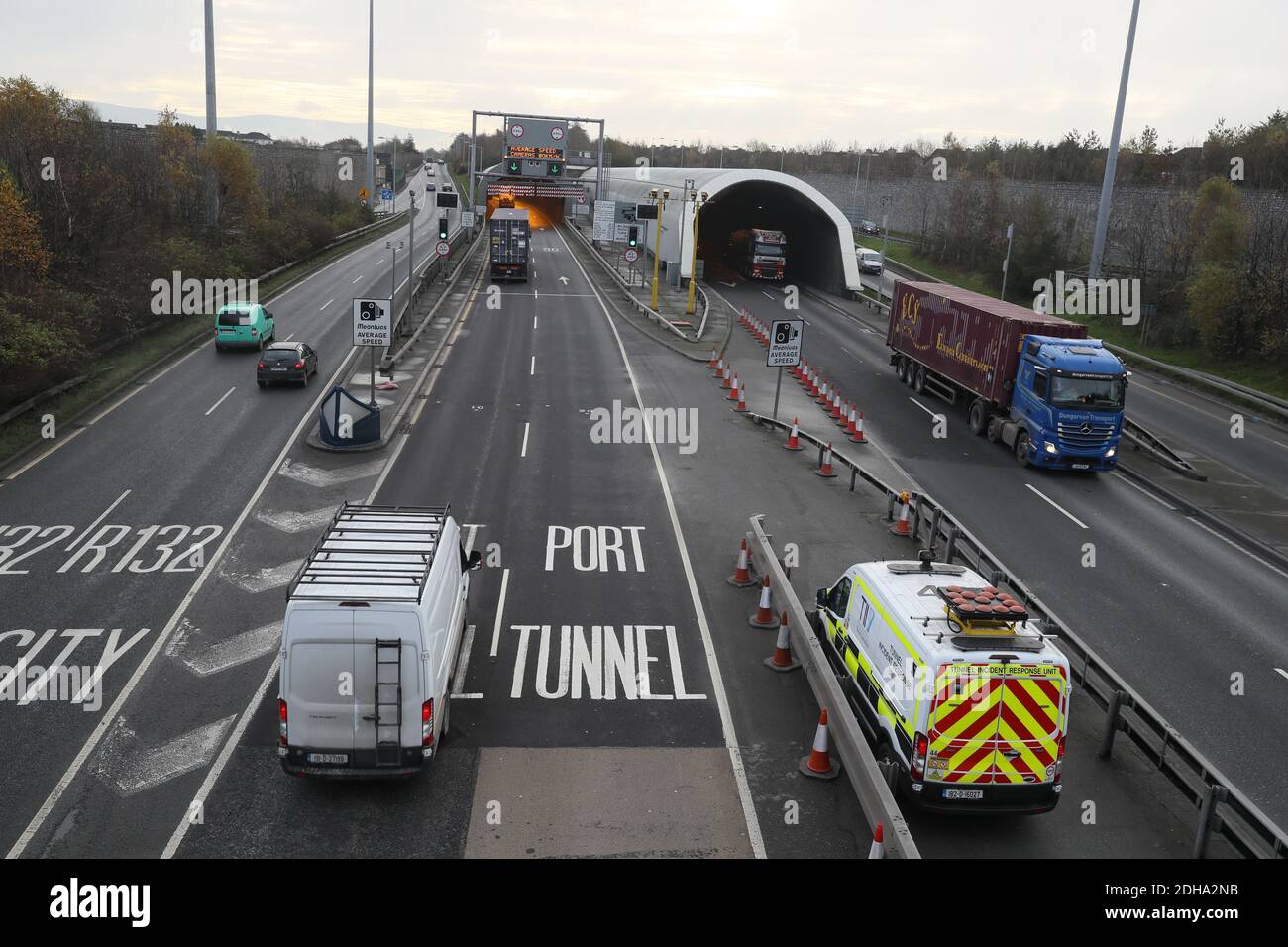 Traffic using the Port Tunnel in Dublin on the M1 motorway which