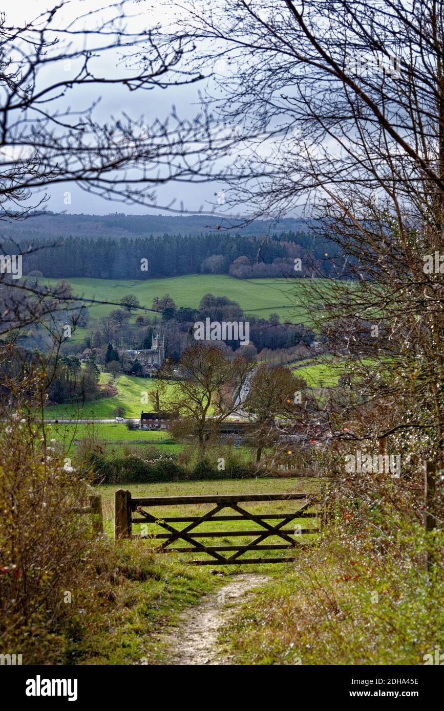 The view of the Surrey countryside from the North Downs near Albury on a sunny winters day  England UK Stock Photo