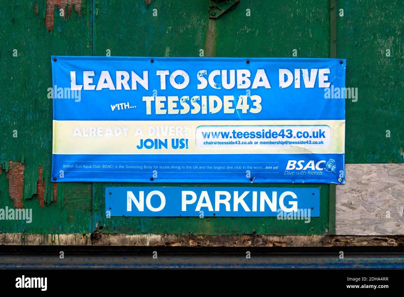 A poster on the British Sub Aqua Club premises at Teesmouth offering Scuba Diving Lessons by teesside43 Stock Photo