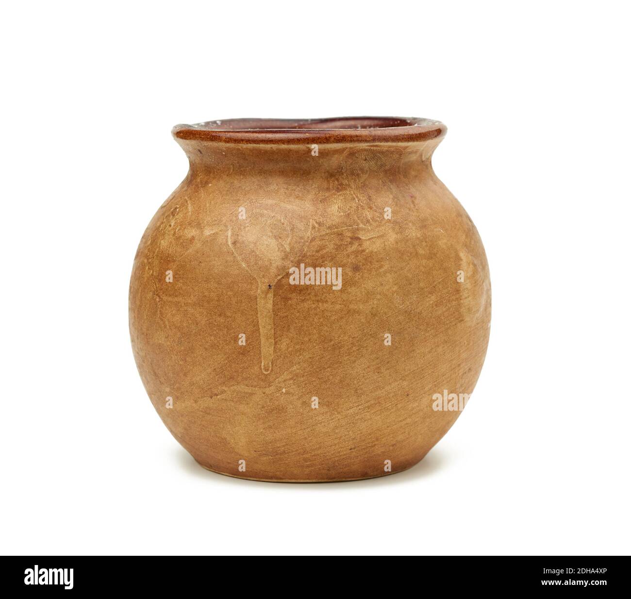 Brown clay pot isolated on white background Stock Photo