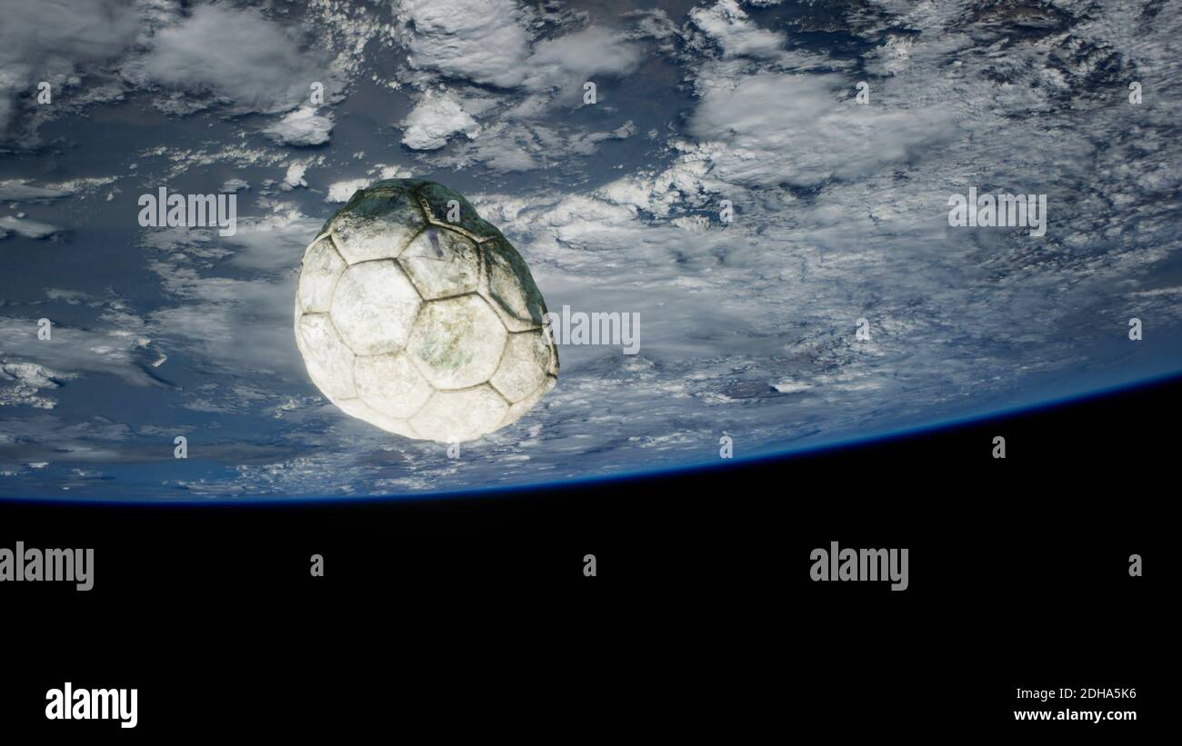 Old soccer ball in space on Earth orbit Stock Photo Alamy