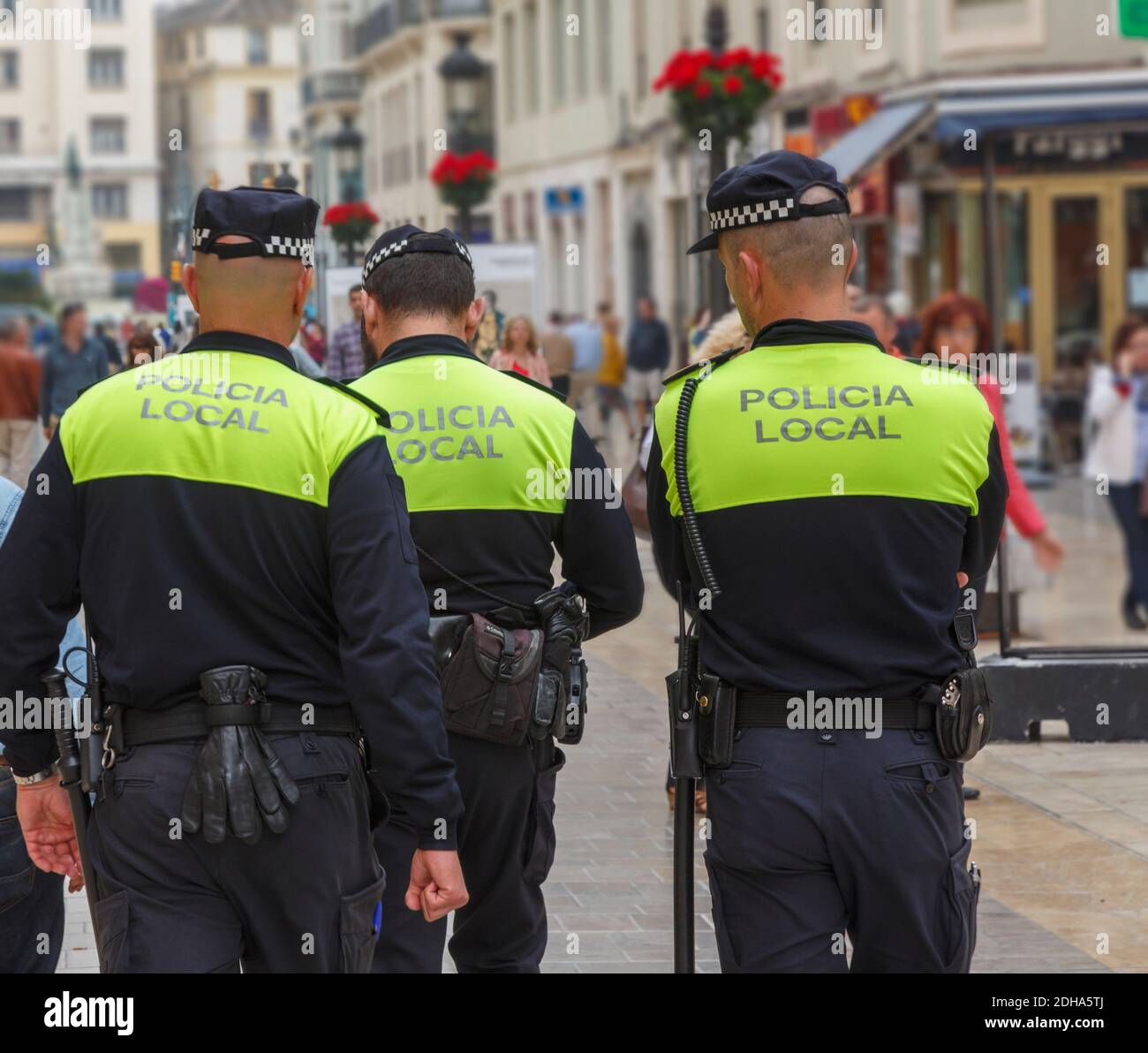 Malaga, Malaga Province, Costa del Sol, Andalusia, southern Spain. Three Policia Local.  Local, or municipal police. Stock Photo