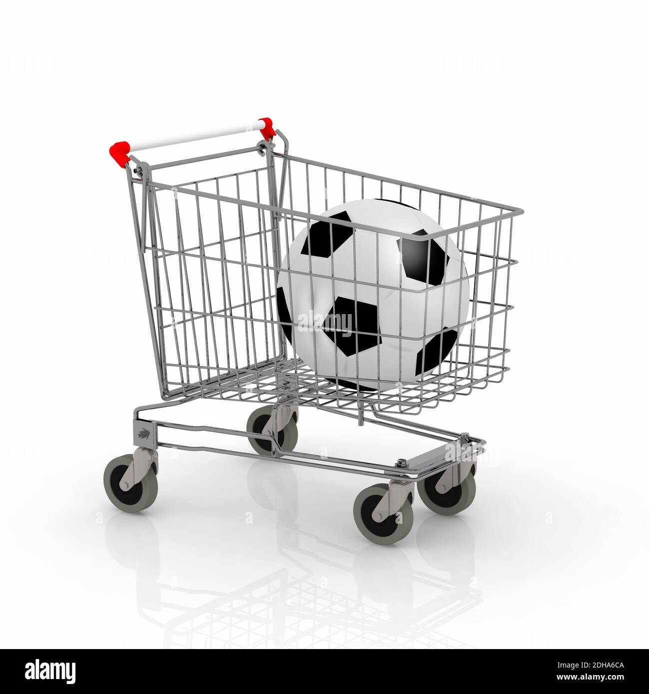 shopping cart with soccer ball inside it, 3d illustration Stock Photo
