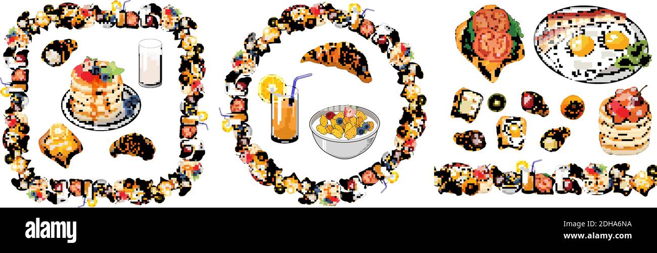 Set of elements for Breakfast on white background Stock Vector
