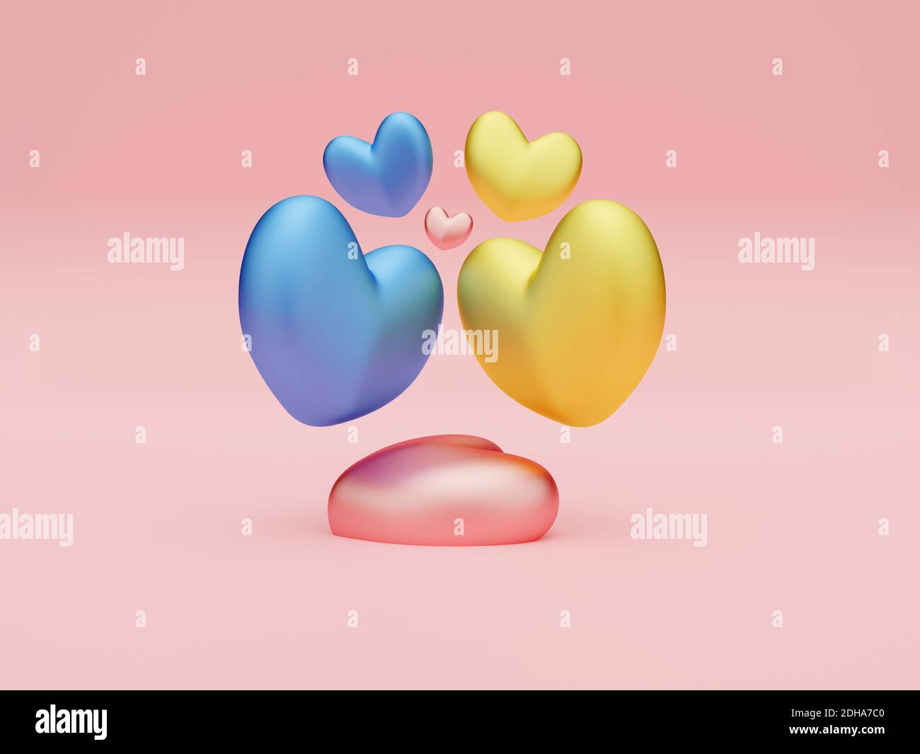 Glossy hearts floating in space with a pink background in studio - 3d ...